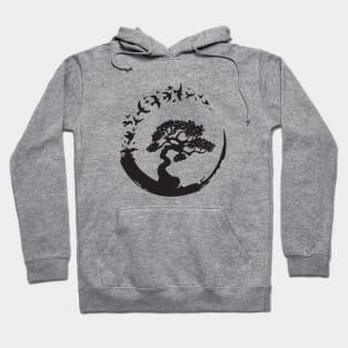 Bonsai Tree in Enso Circle Birds Tee Hoodie